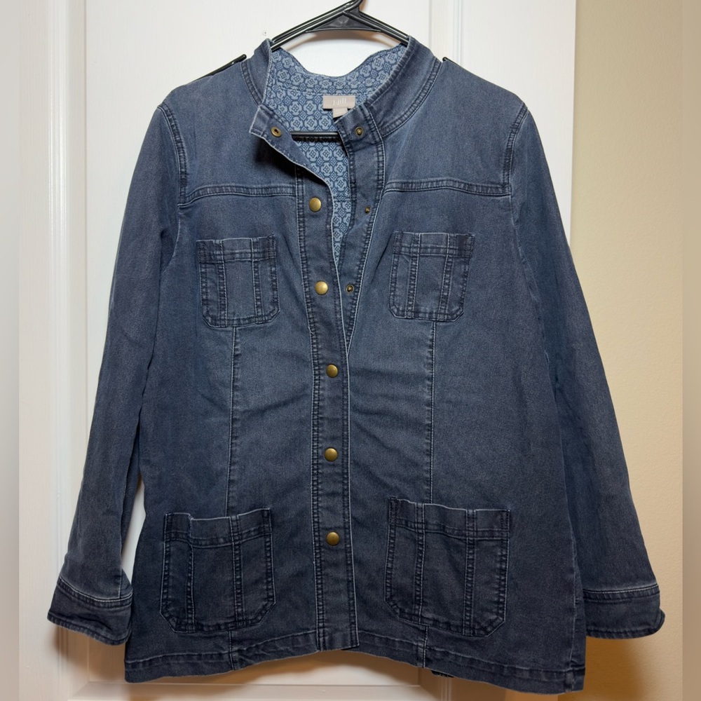 J. Jill Dark Blue Jean Jacket Pockets Large